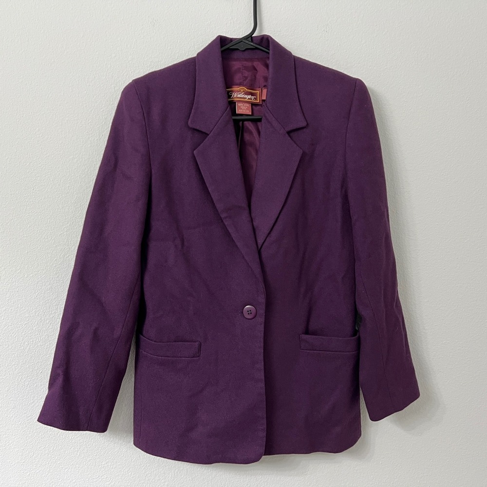 Worthington Wool Blazer Women Size 6 Purple Single Button Vintage Made in USA